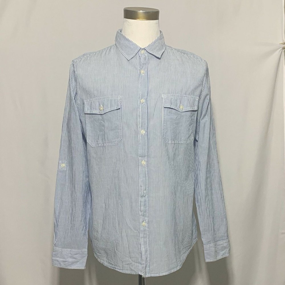21Men Lightweight Blue Stripe Tab Sleeve XL